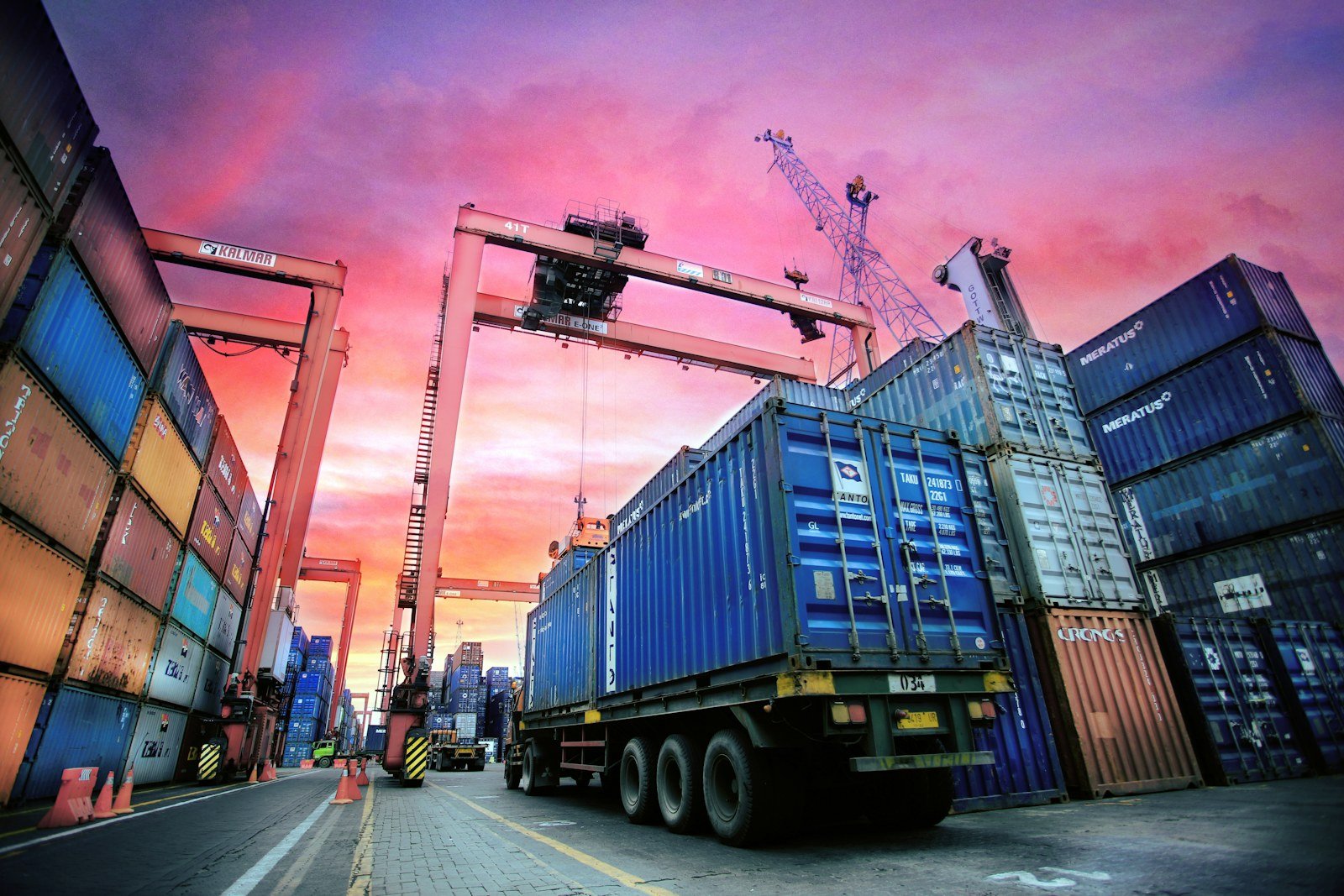 Global shipping containers at an international port